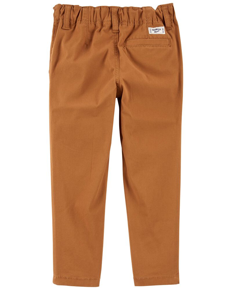 Pantalon cafe beige tela formal Oshkosh Niño Khaki elástico y fondo solo azul