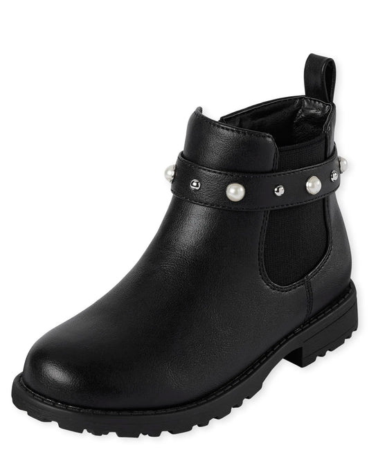 Botas botines burritos negros perlas Childrens place