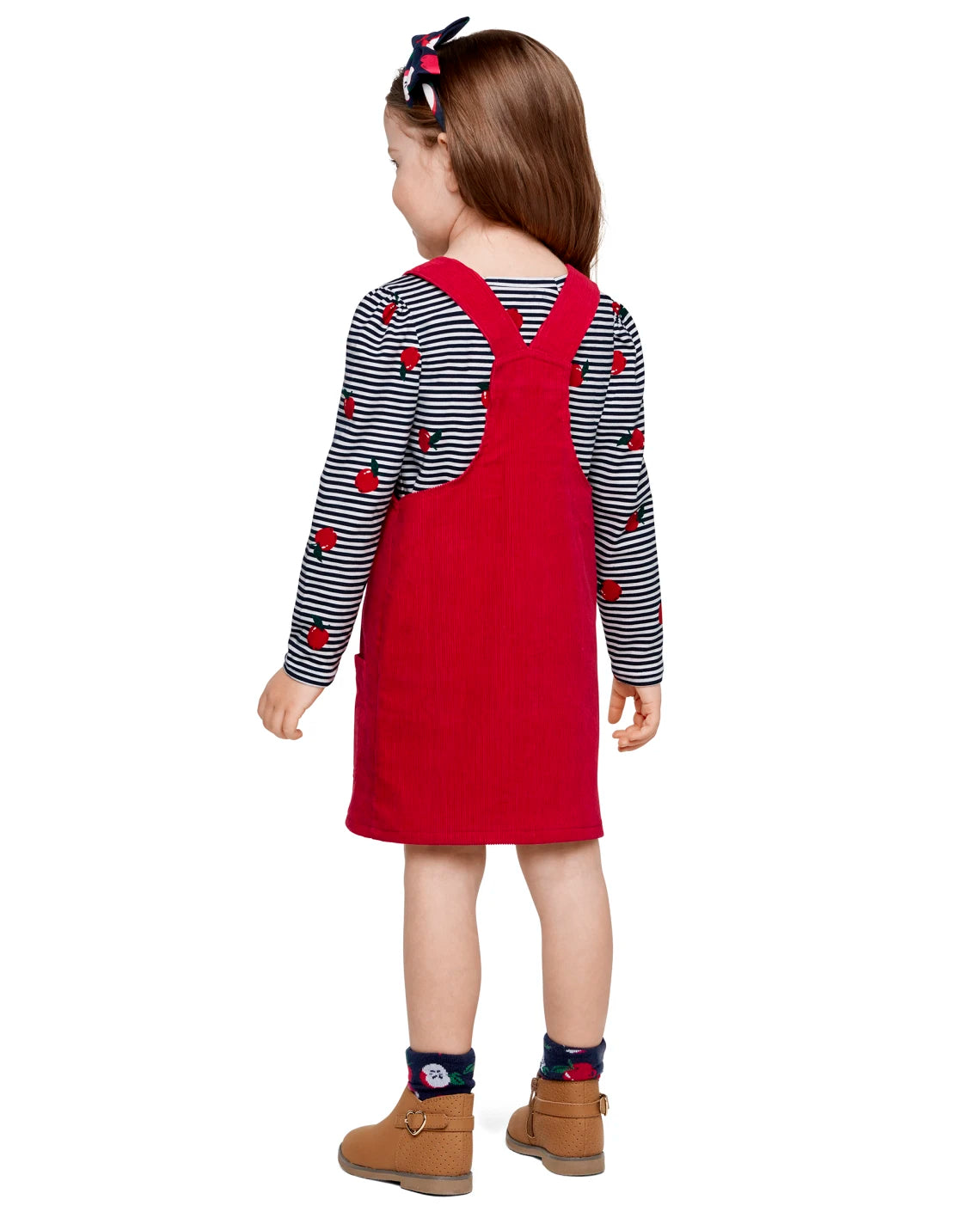 Set 2 piezas childrens place niña camisa manzana y overall vestido rojo