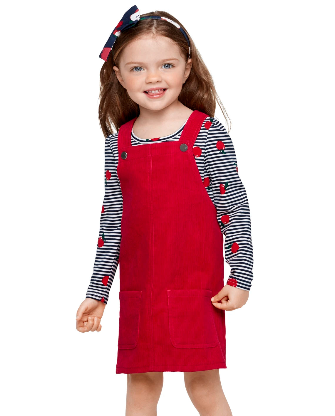 Set 2 piezas childrens place niña camisa manzana y overall vestido rojo