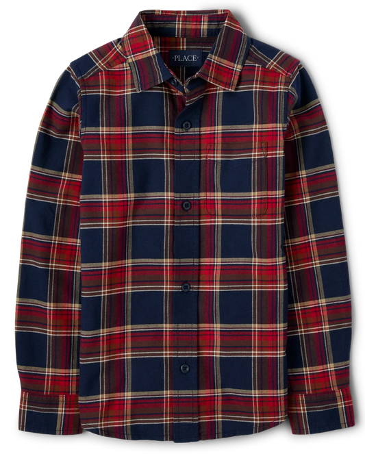 Camisa azul roja cuadros Childrens place niño formal