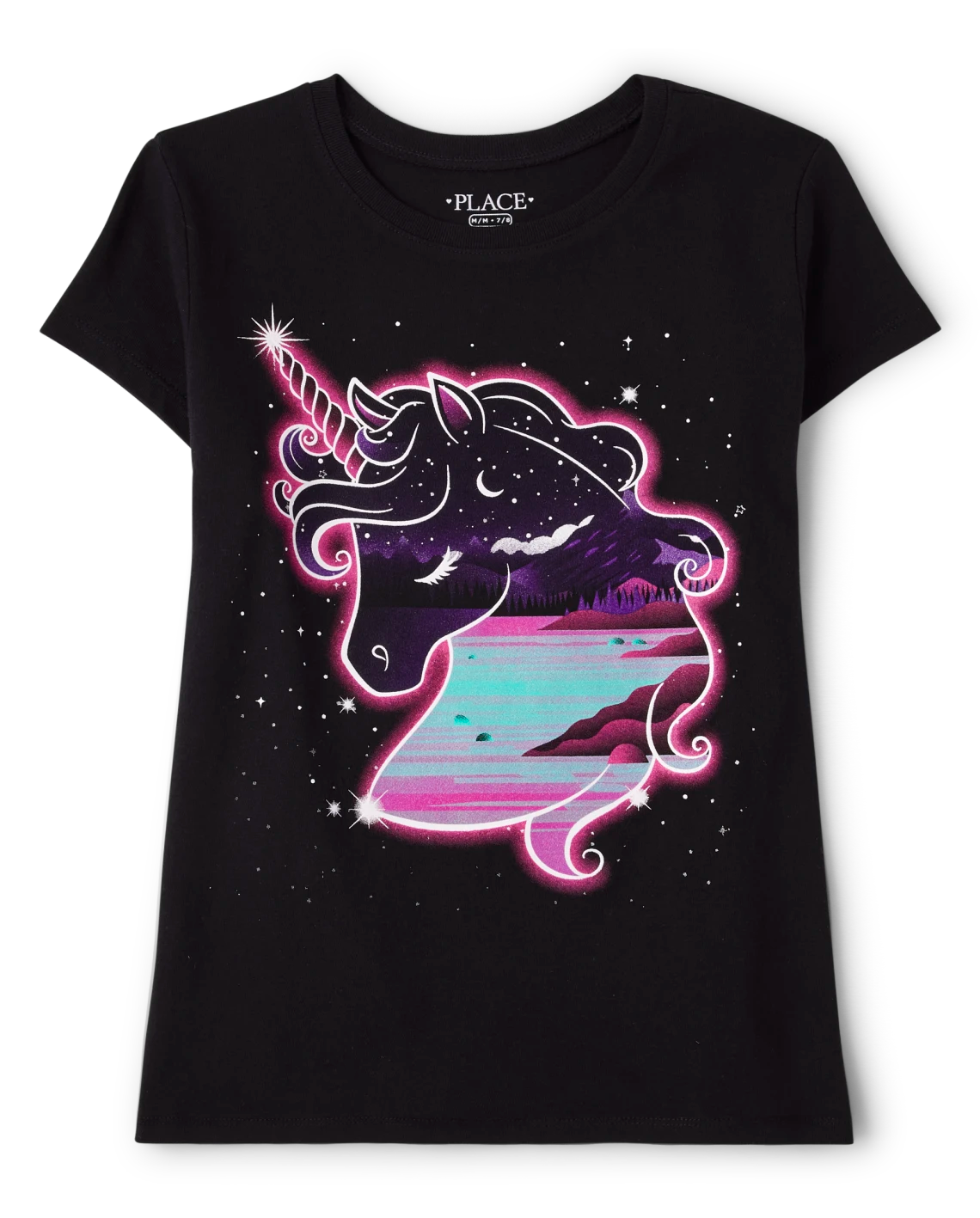 Camisa negra unicornio estrellas Childrens Place niña