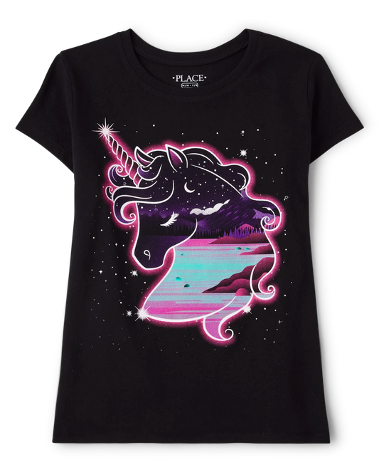 Camisa negra unicornio estrellas Childrens Place niña promo 4x1000