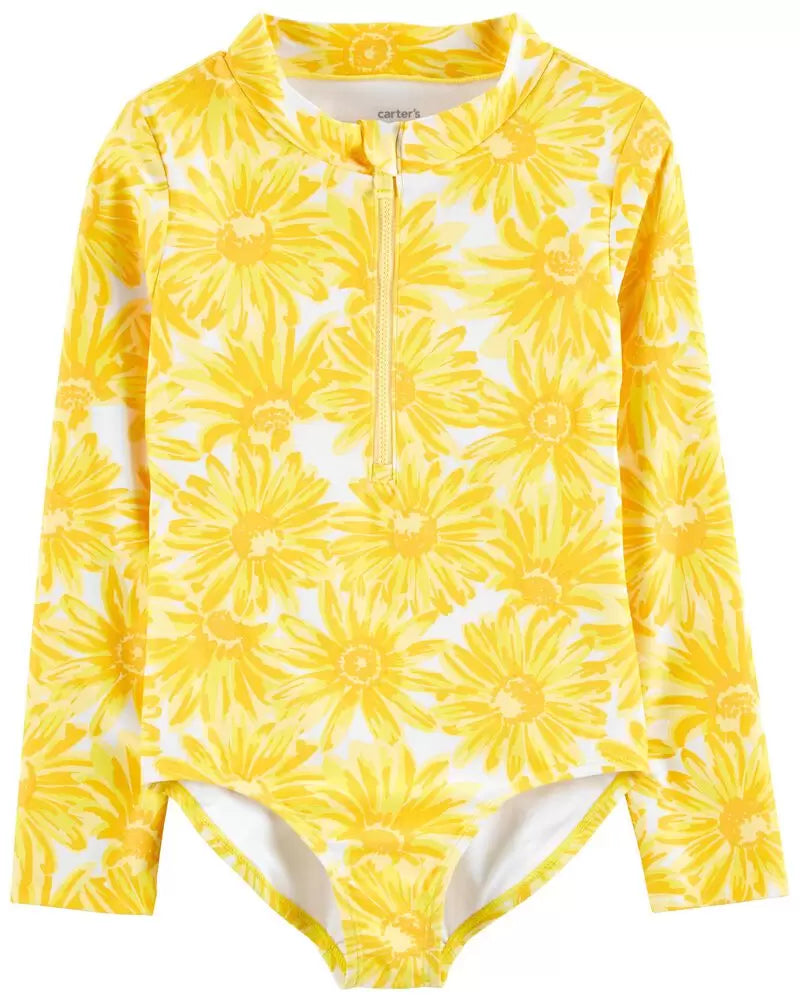 Traje de baño Carters amarillo manga larga flores niña