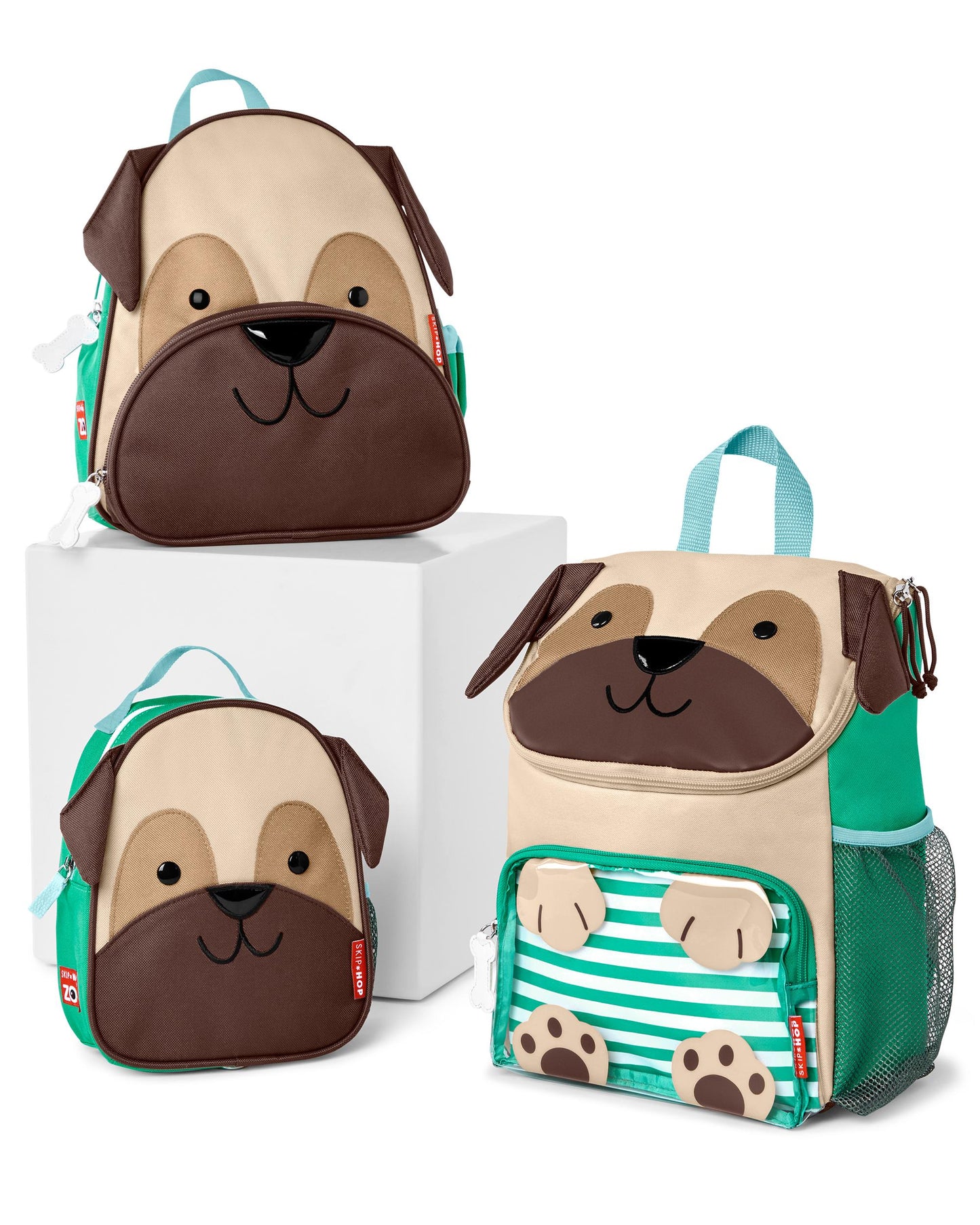 Mochila Skip hop perrito verde café grande bye carters
