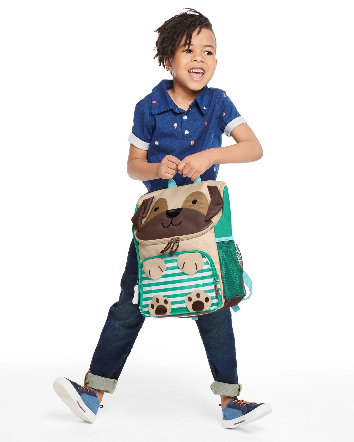 Mochila Skip hop perrito verde café grande bye carters