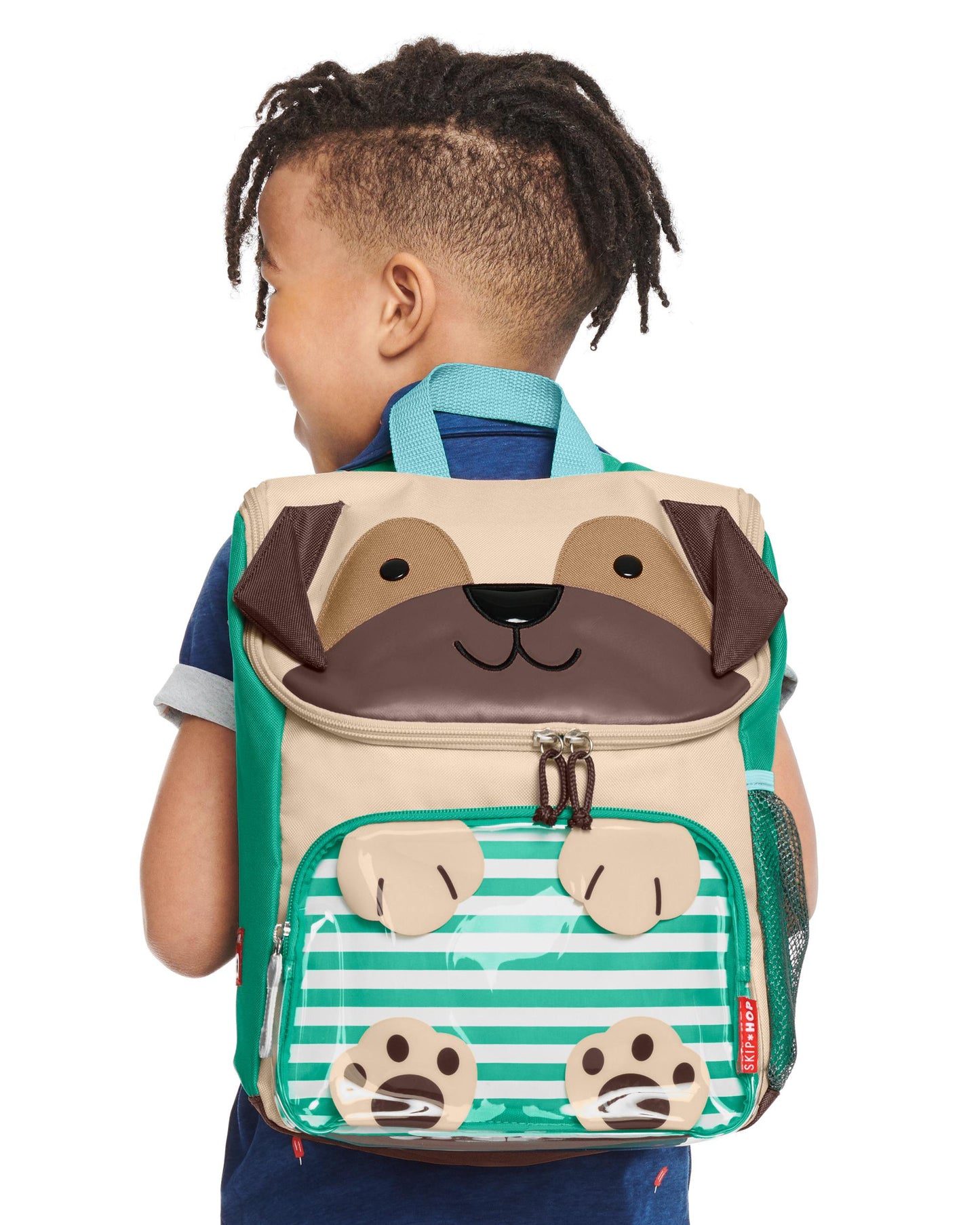 Mochila Skip hop perrito verde café grande bye carters