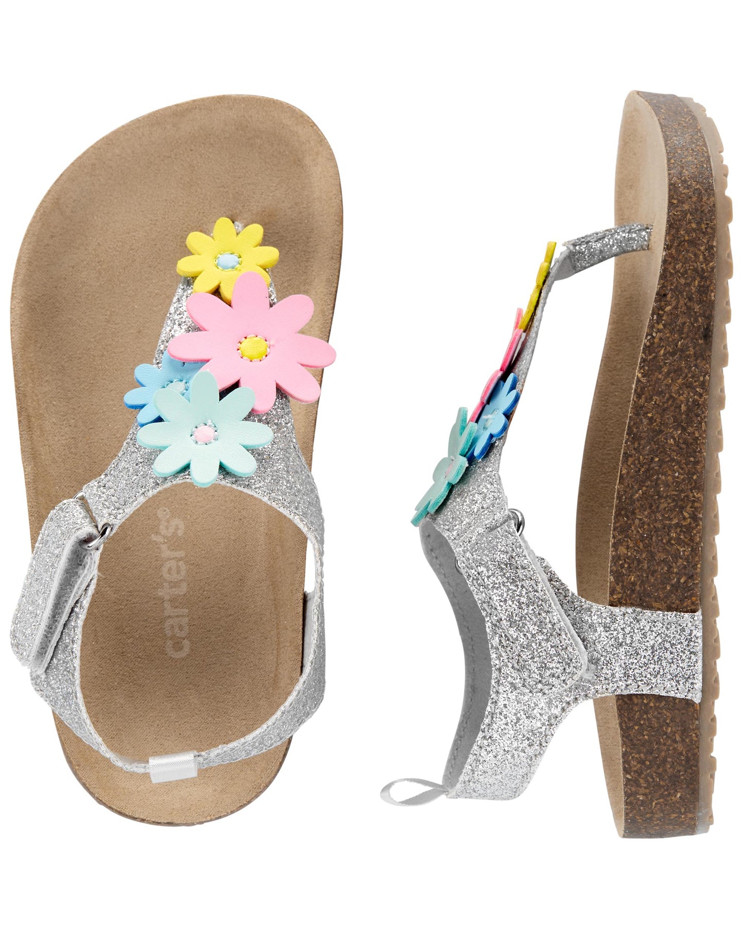 Sandalias plateada flores niña Carters 13 a 3Y