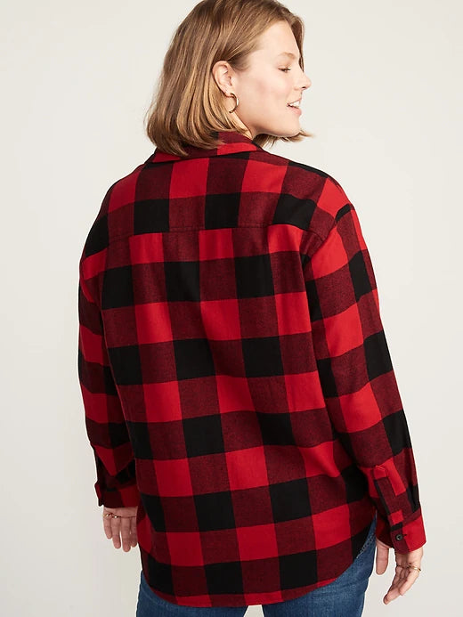 Camisa cuadros roja Old Navy Mujer doble bolsa con botón 71343856