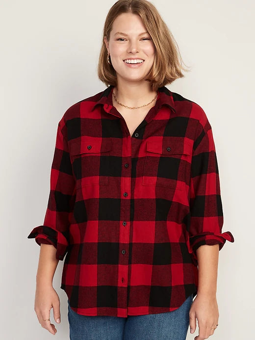 Camisa cuadros roja Old Navy Mujer doble bolsa con botón 71343856