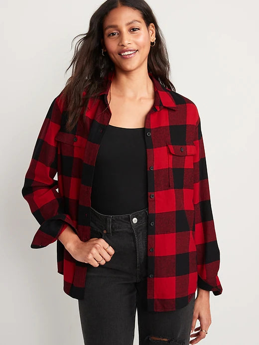 Camisa cuadros roja Old Navy Mujer doble bolsa con botón 71343856