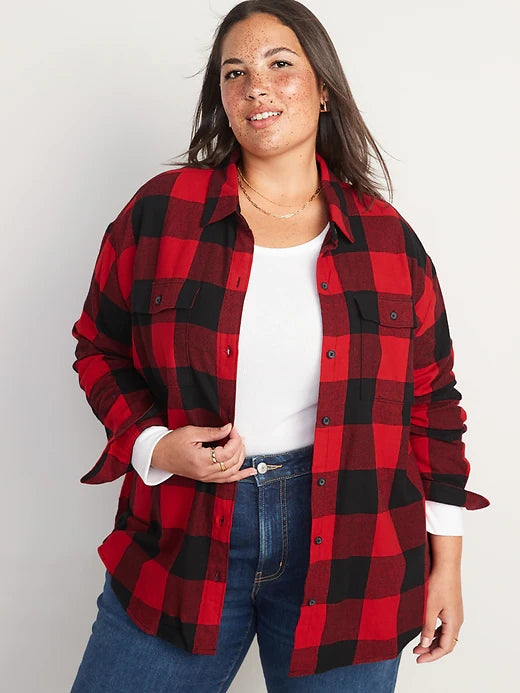 Camisa cuadros roja Old Navy Mujer doble bolsa con botón 71343856