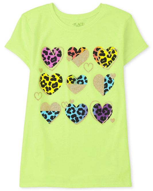 camisa verde corazones Children's Place niña 4-14 promo 4x1000