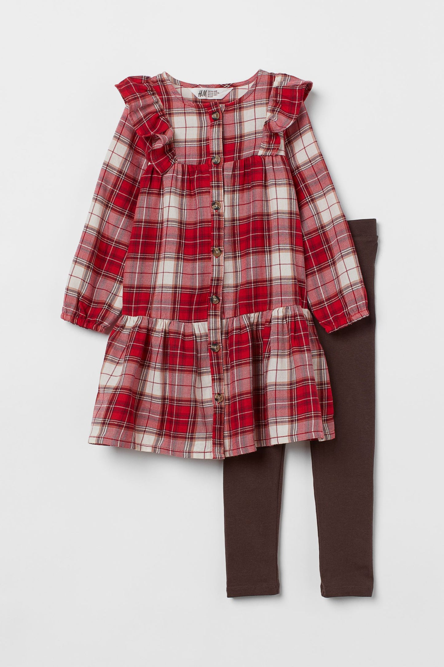 Vestido Set 2 piezas niña H&M cuadros rojo leggins 33974768