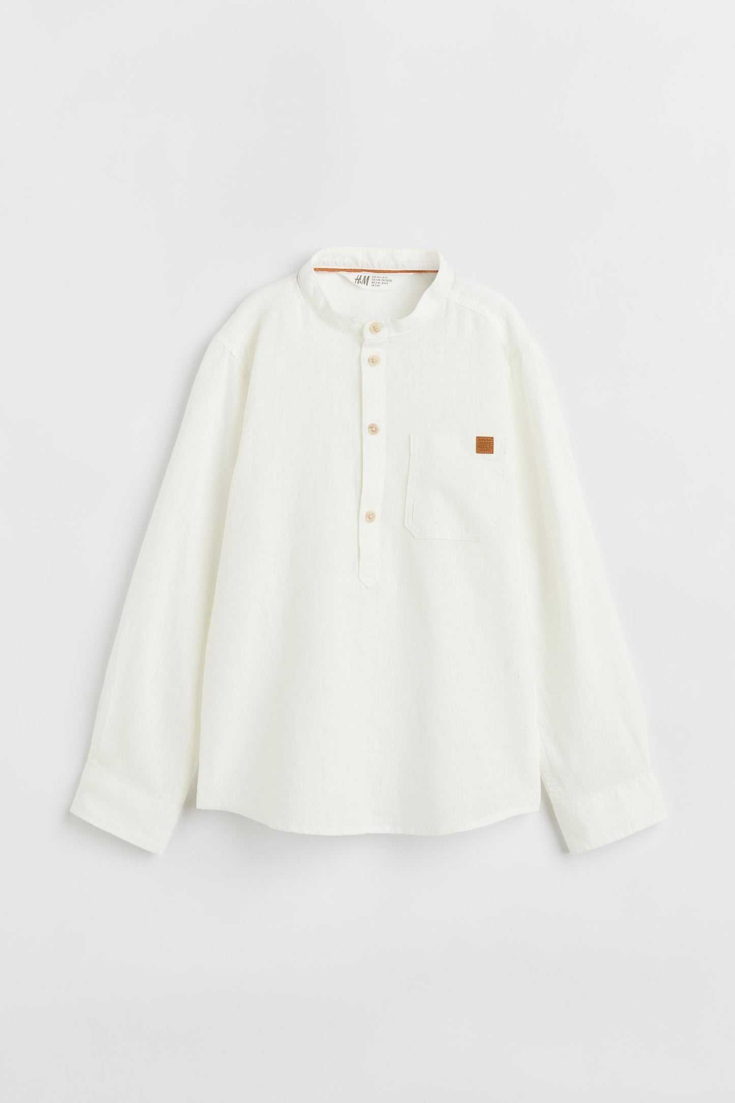 Camisa blanca ivory formal henley niño H&M 4 botones arriba