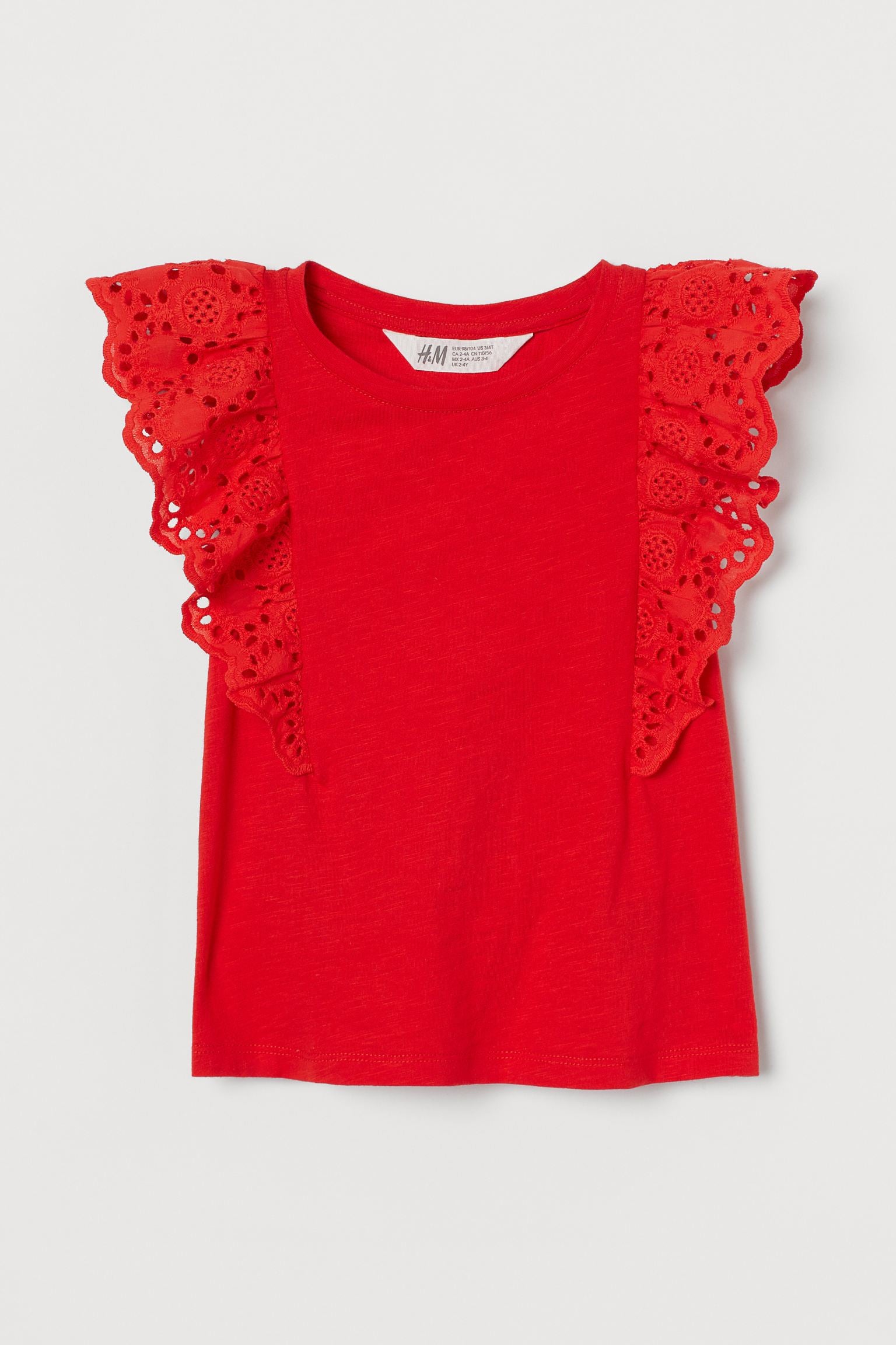 Camisa roja niña H&M revuelos blonda eyelet – Kima Shop HN
