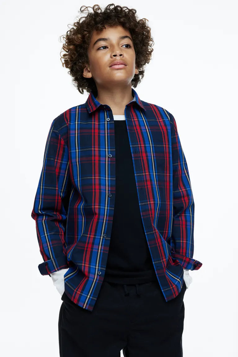 Camisa cuadros azul rojo formal  H&M niño