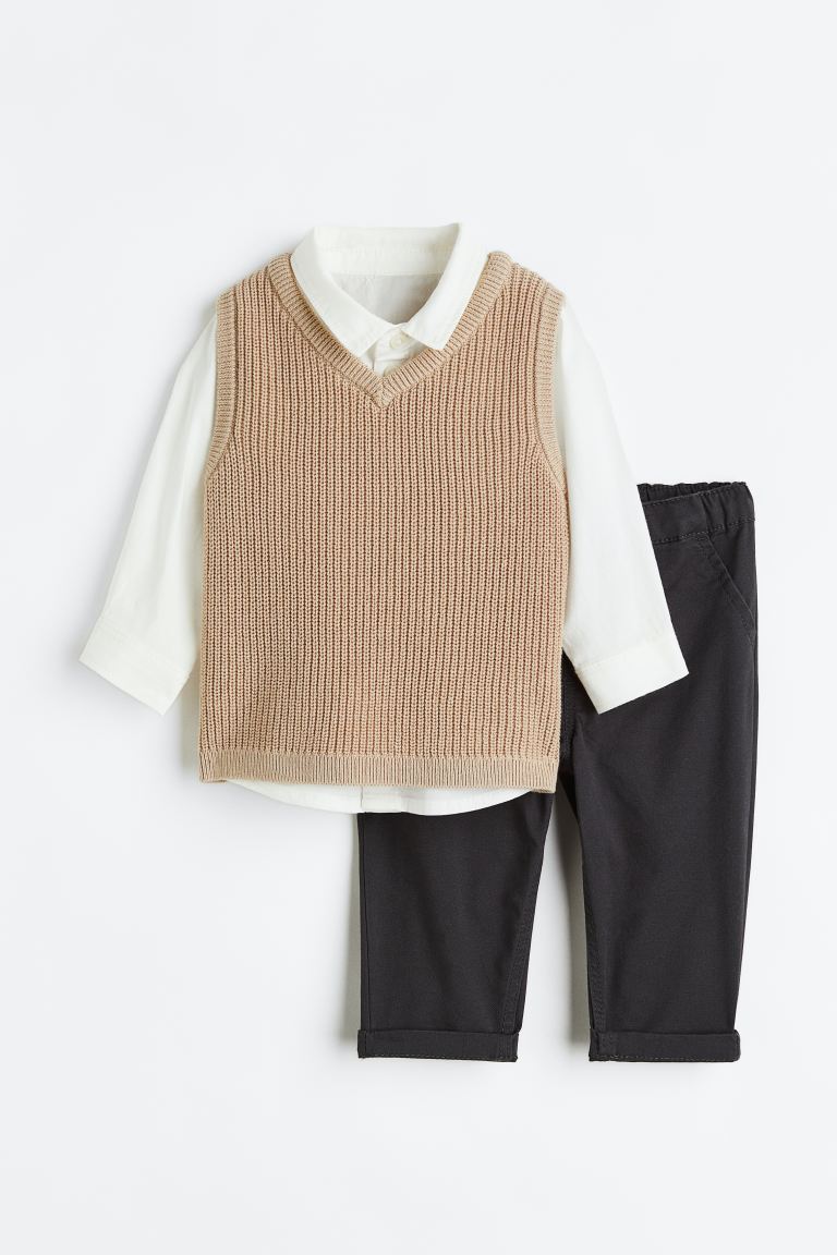 Set 3 piezas formal chaleco beige niño H&M