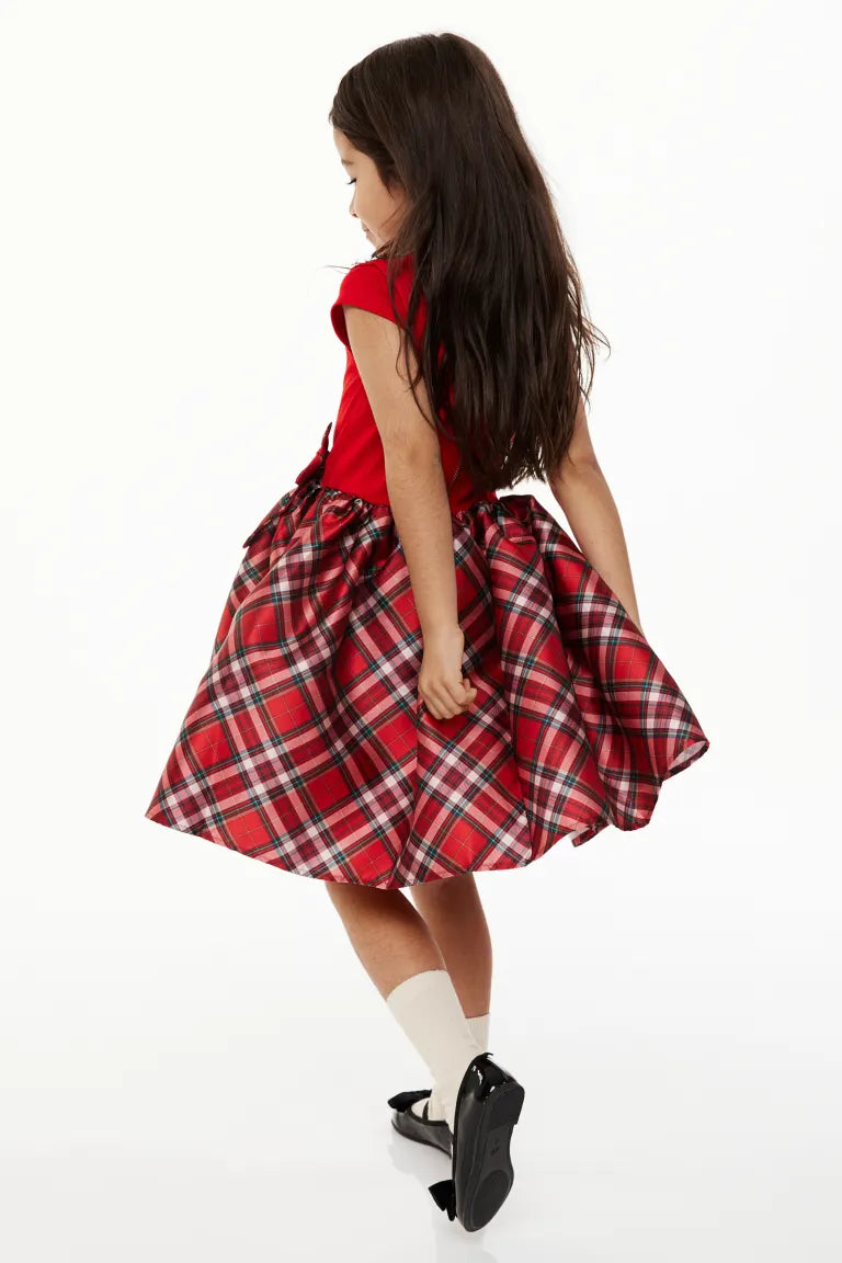 Vestido rojo cuadros chongo niña H&M 48664560