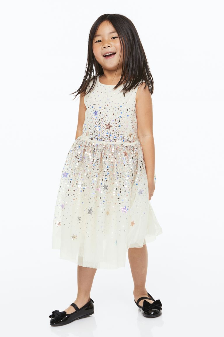 Vestido blanco niña H&M lentejuelas tulle glitter