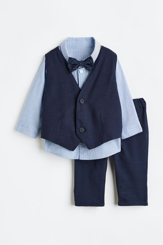Set formal 4 piezas bebe niño camisa blazer corbatin pantalon azul niño H&M