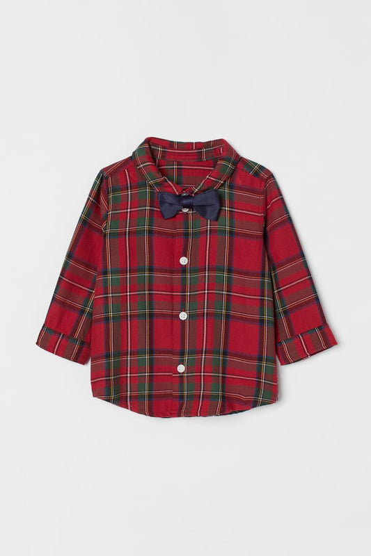 Camisa cuadros formal niño H&M con corbatin azul 53179632
