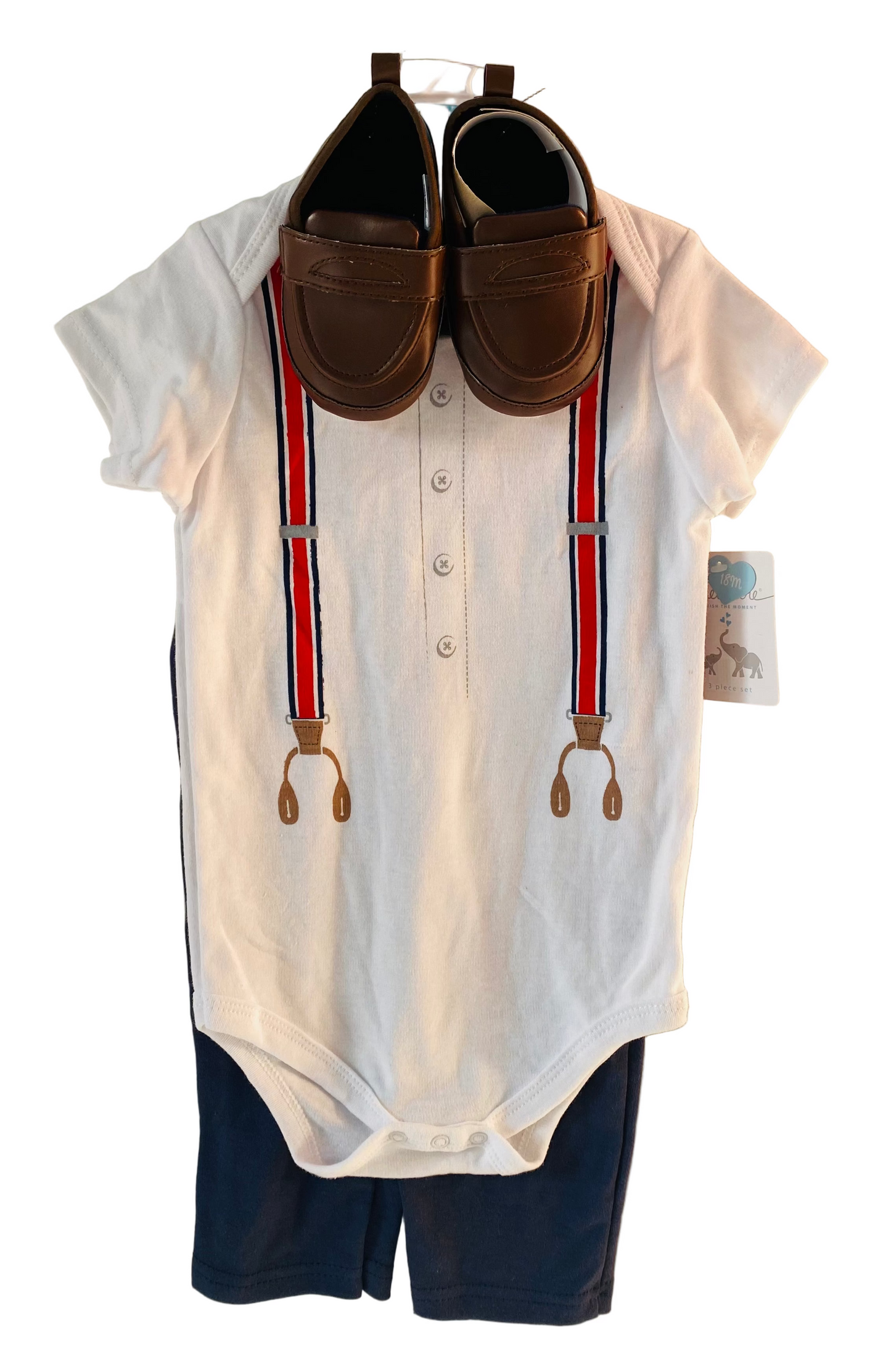 Set 3 piezas bebe Niño mameluco pantalón zapatos