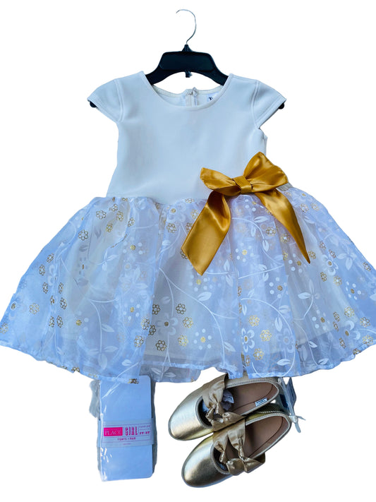 Vestido niña blanco y dorado promo 4x1000