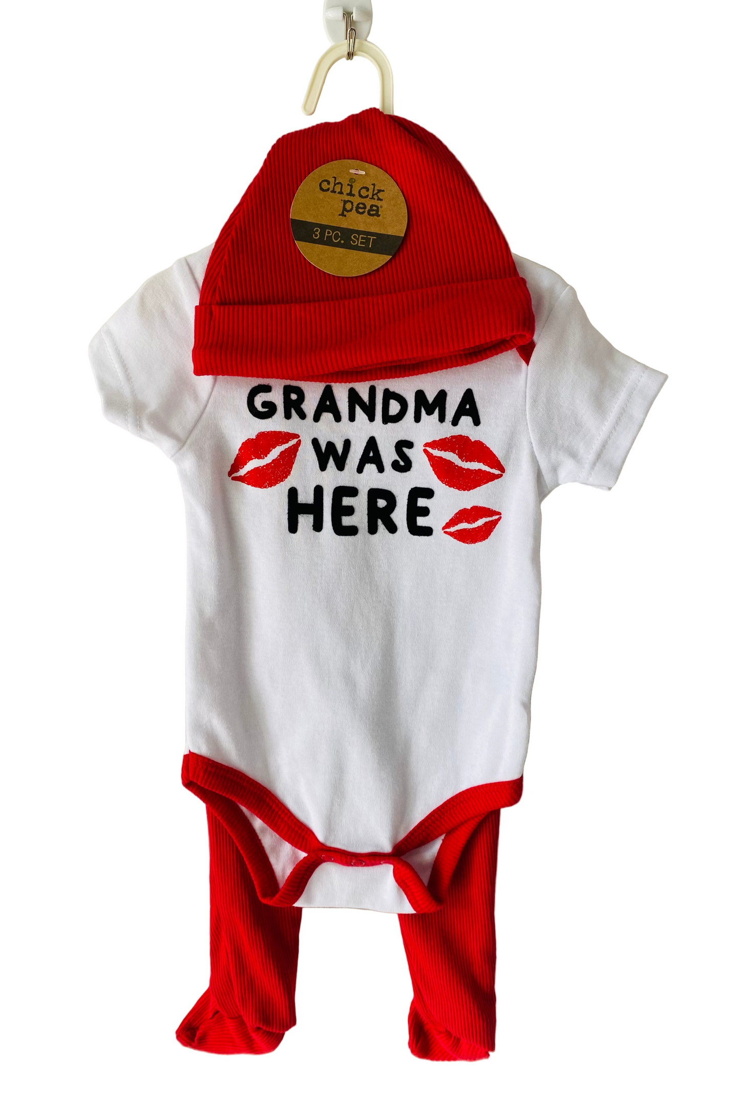set 3 piezas bebe chick pea Grandma mameluco gorro pantalon