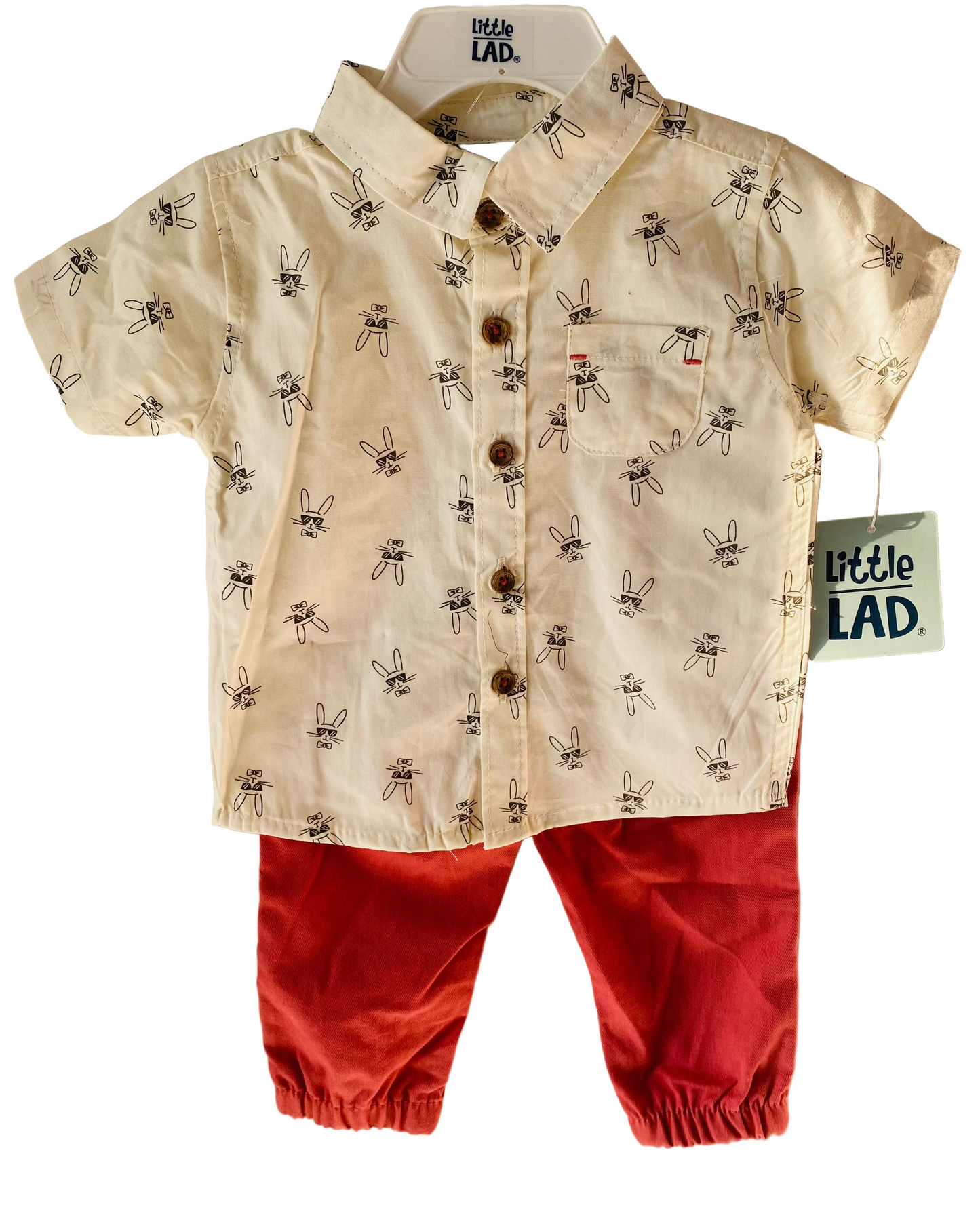 set 2 piezas conejo camisa blanca pantalón rojo bebe Niño