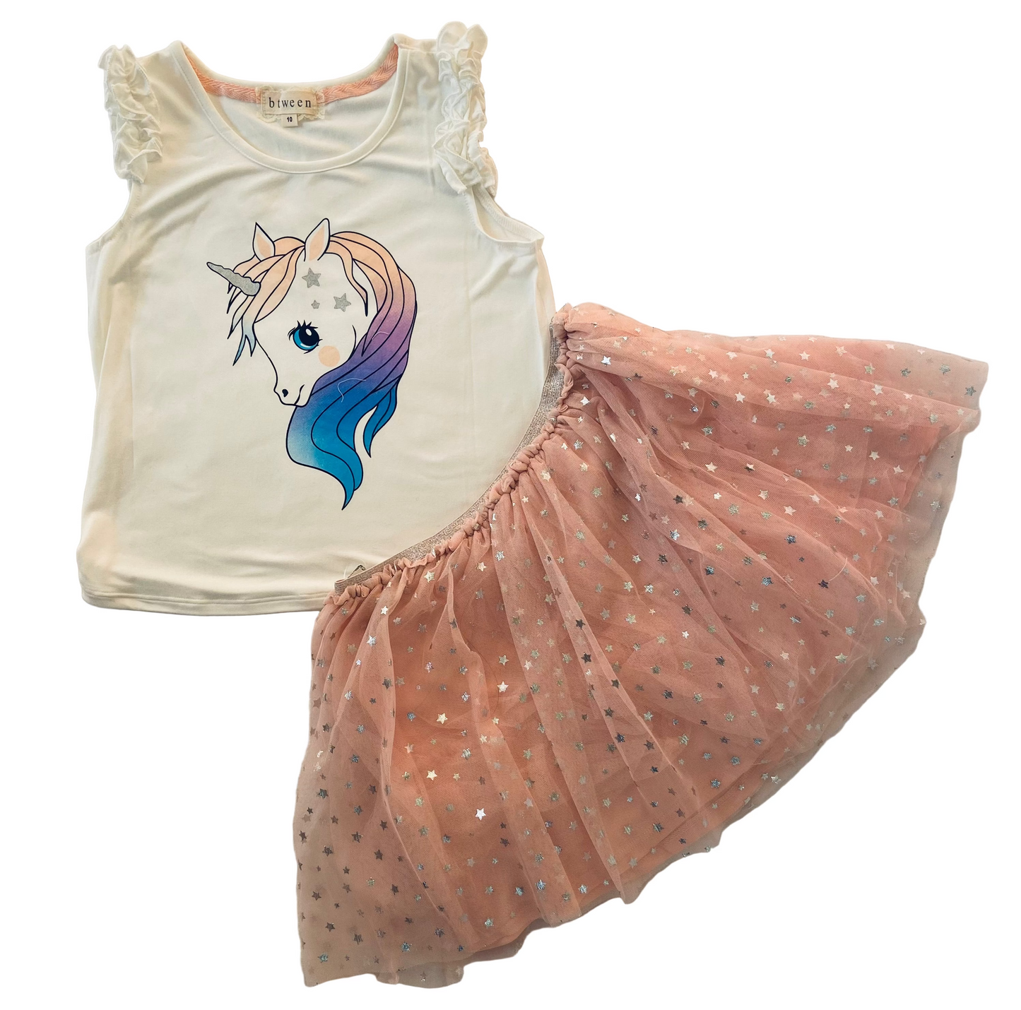 Set 2 piezas between camisa unicornio falda tutu estrellas promo 3x1000