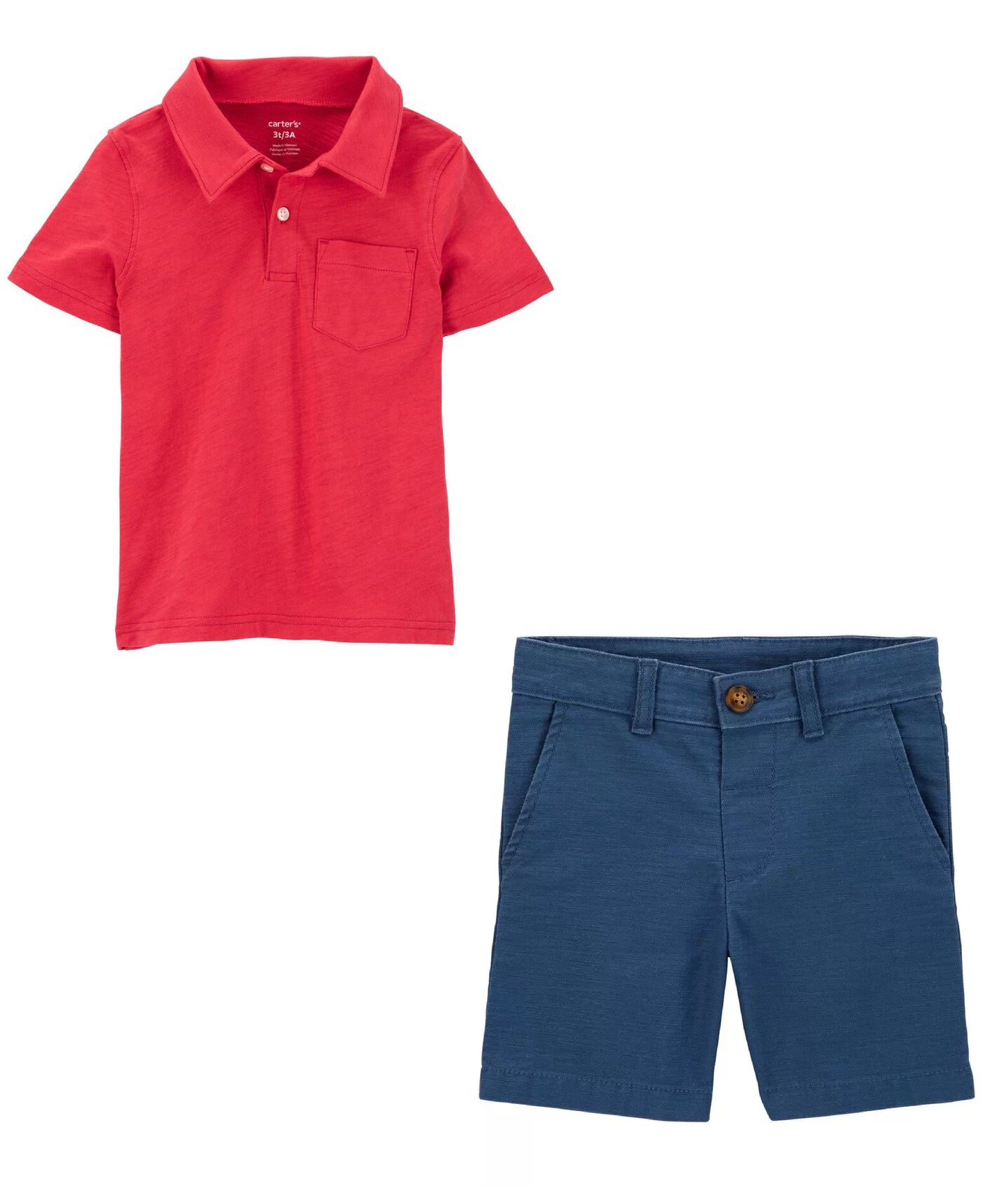Set 2 piezas camisa roja short azul Carter's niño