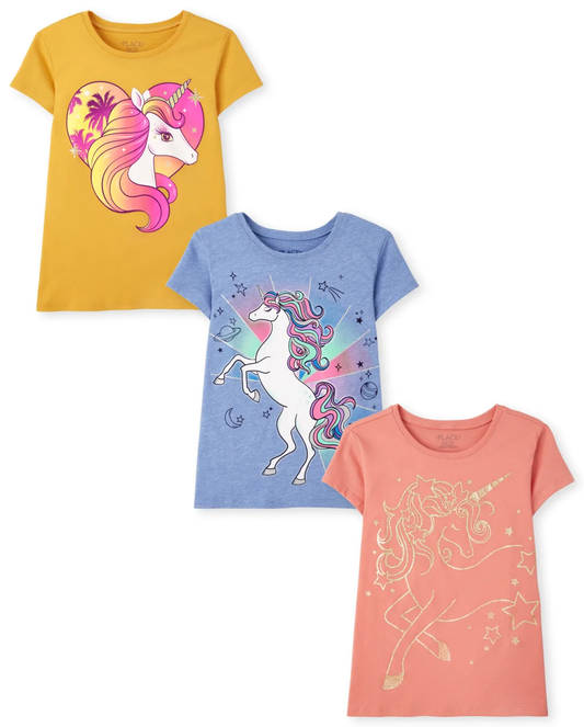 Set 3 camisas Children's Place niña unicornios promo 4x1000