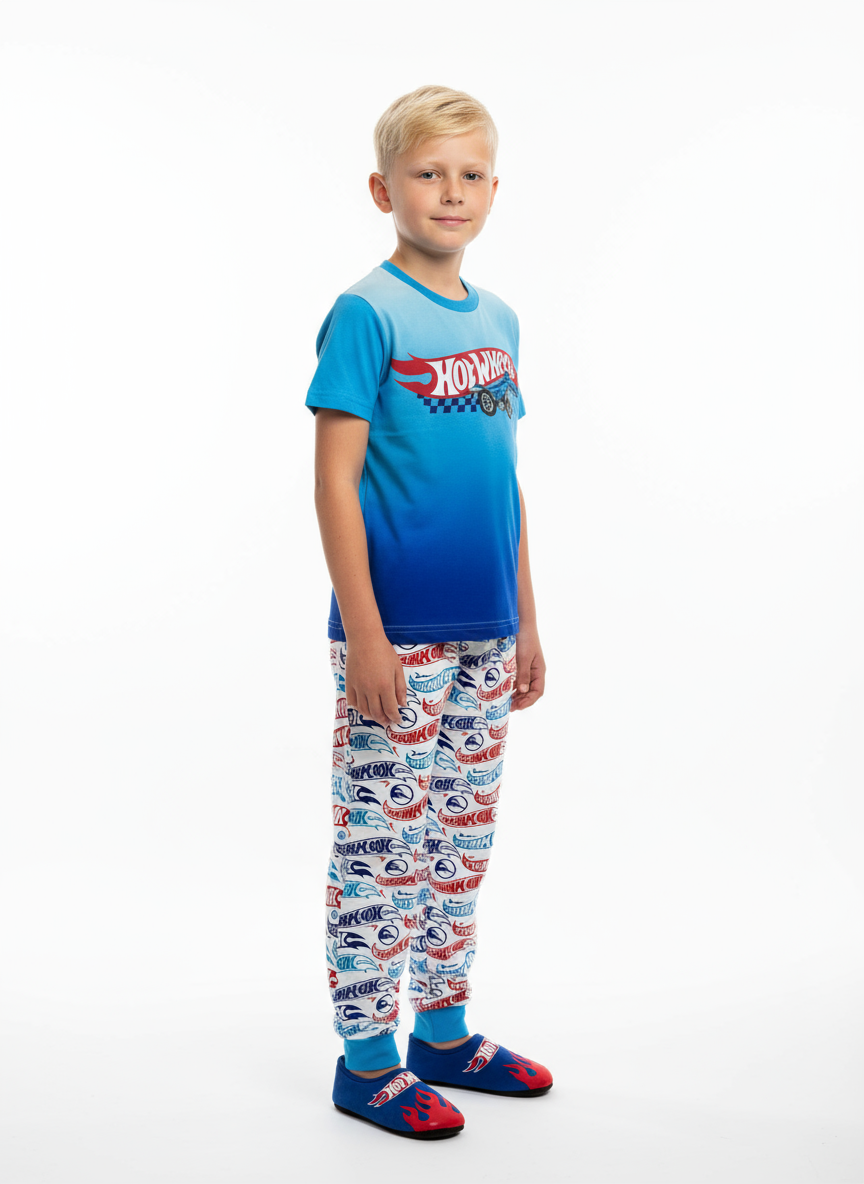 Pijama camisa azul cielo pantalon blanco niño Hotwheels HW-91267