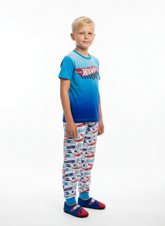 Pijama camisa azul cielo pantalon blanco niño Hotwheels HW-91267