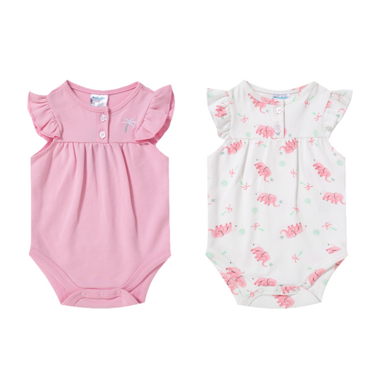 Set 2 piezas mamelucos elefantes rosado bebe niña Kobytin