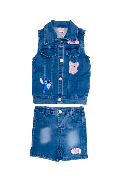 Set 2 piezas short y camisa jeans Stitch niña bebé D9MI1281B
