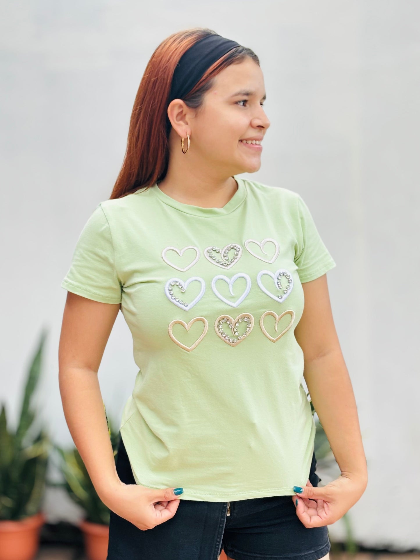 Camisa corazones bordados verde S-XL Intrigue IN1-2213 425350