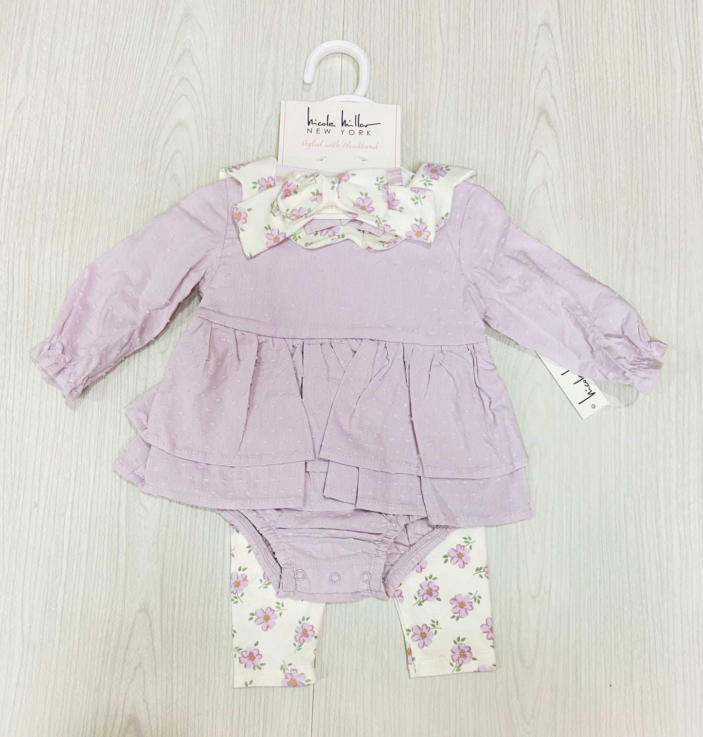Set 3 piezas vestido morado bebe niña