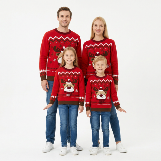 Sueter navideño reno niño niña dama mujer hombre caballero rojo
