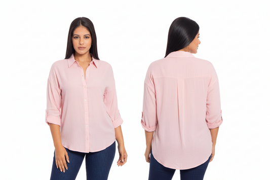 Camisa manga larga rosada CTD1141-4 490390 promo 3x1000