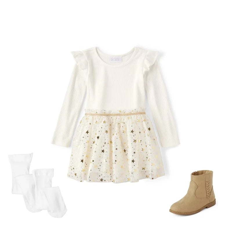 Vestido blanco tutu childrens place niña manga larga