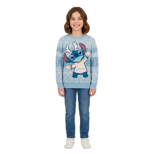 Sueter navideño azul celeste niña grande Stitch B1-STI-T027T 590490