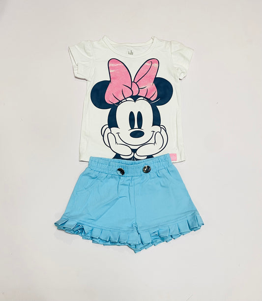 Set conjunto 2 piezas camisa blanca short azul cielo Minnie niña D9-MI-1315B