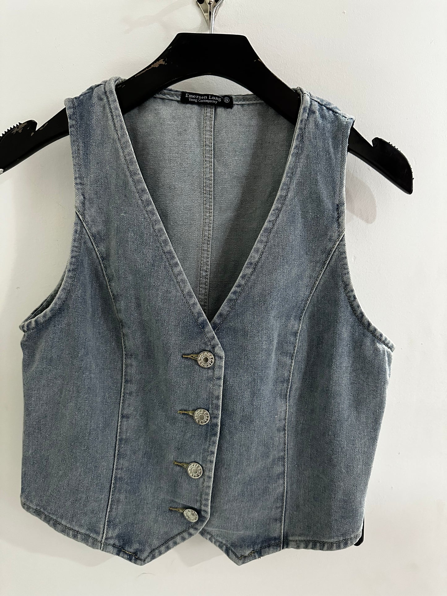 Camisa chaleco blazer azul jeans claro dama mujer
