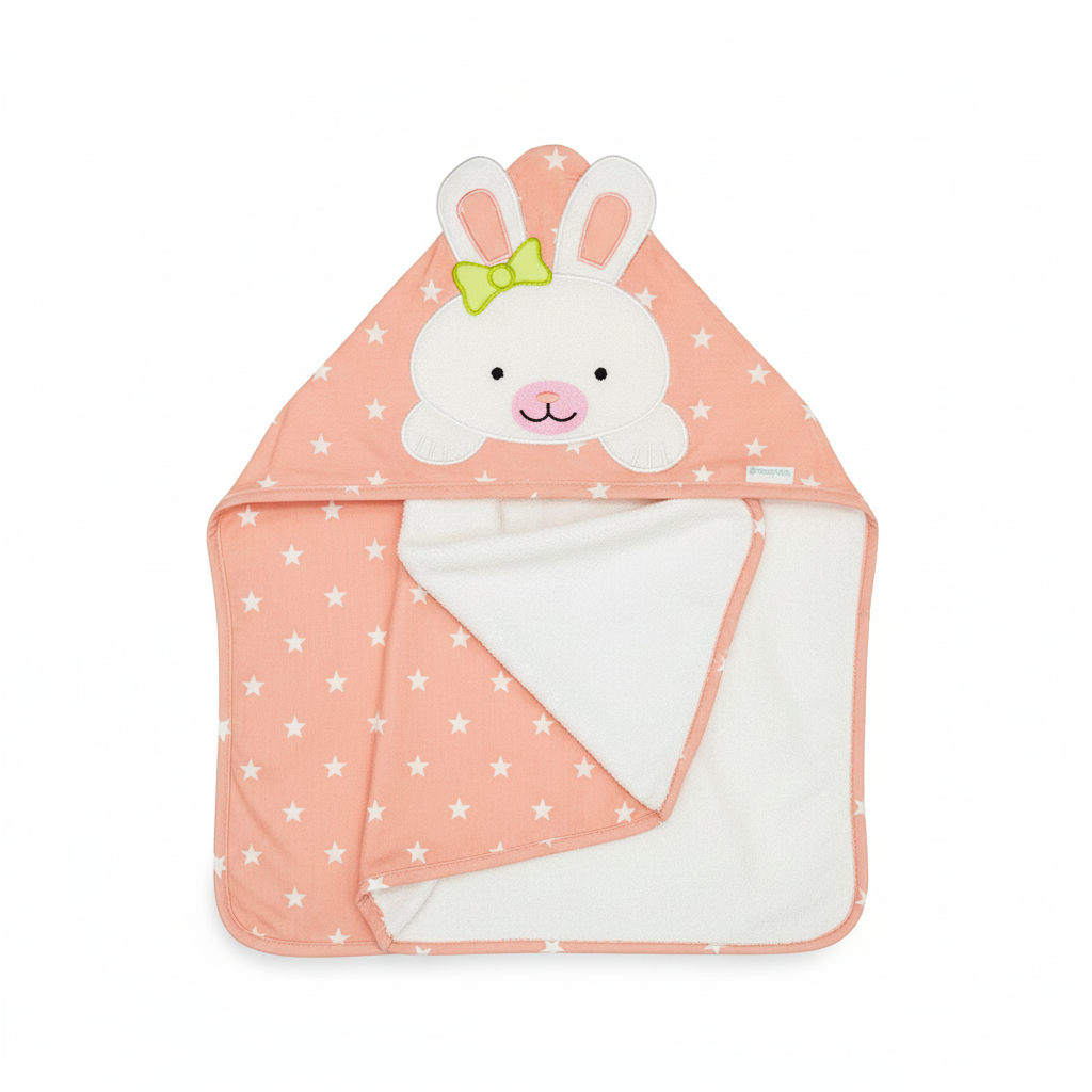 Toalla baño blanca conejo kobytin bebe niña