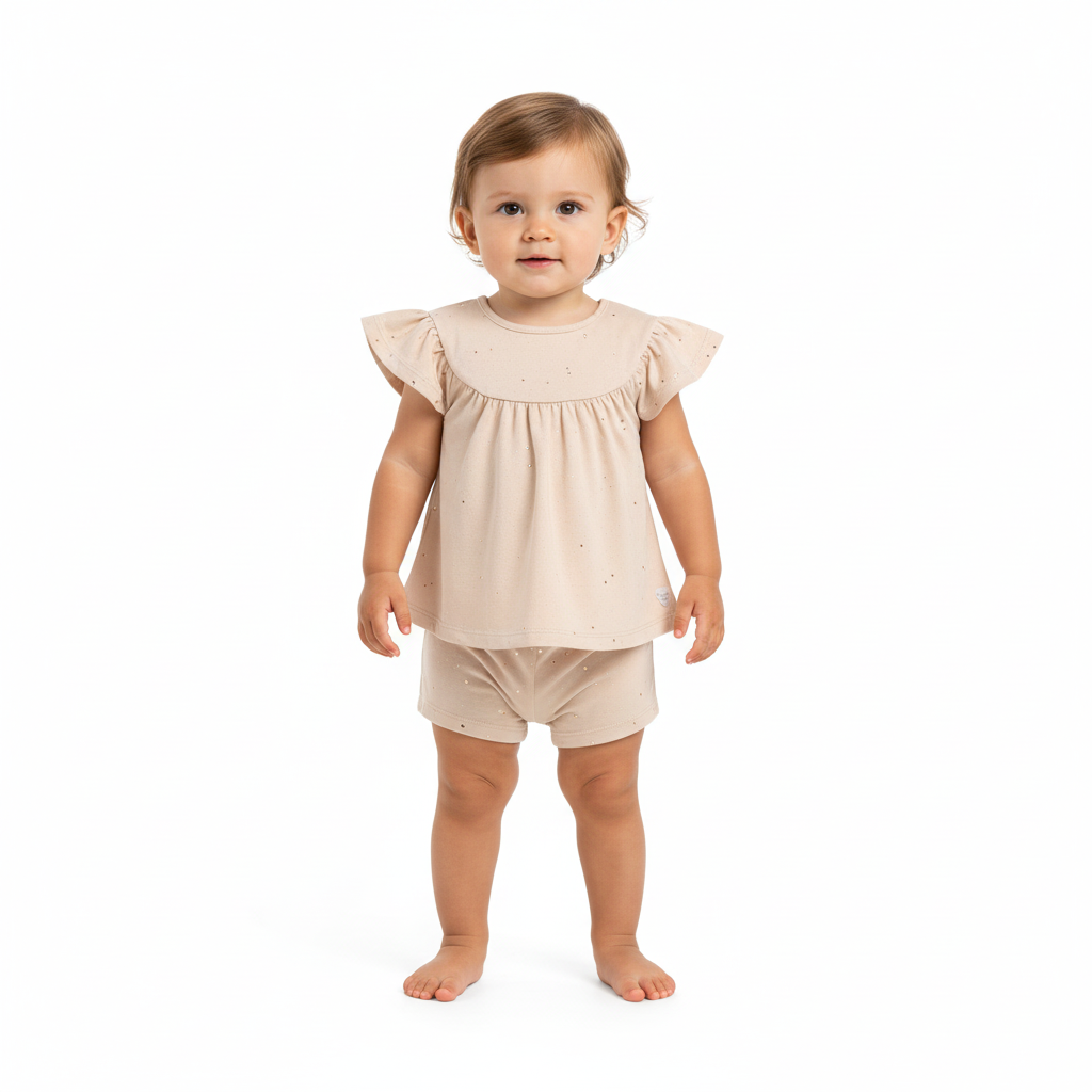 Set 2 piezas niña quimby short y camisa beige 34168-GLI015 revuelos