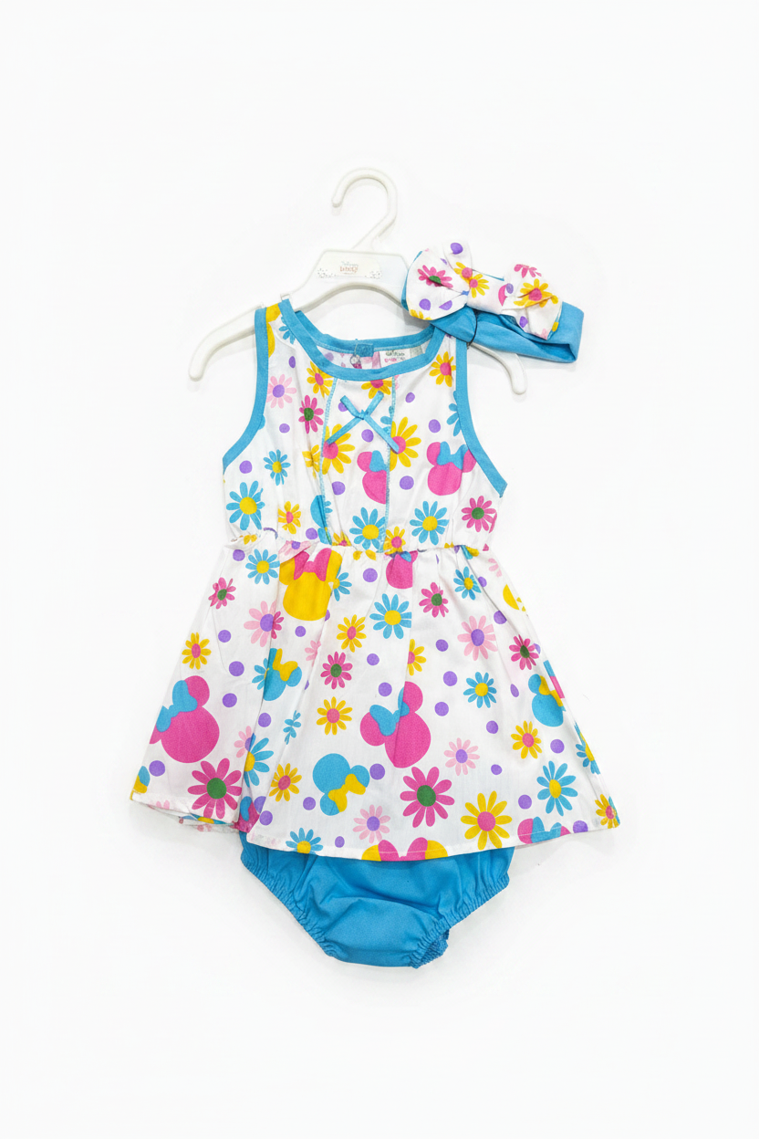 Vestido blanco azul flores Minnie Disney bebe niña D10-MI-1274B promo 4x1000