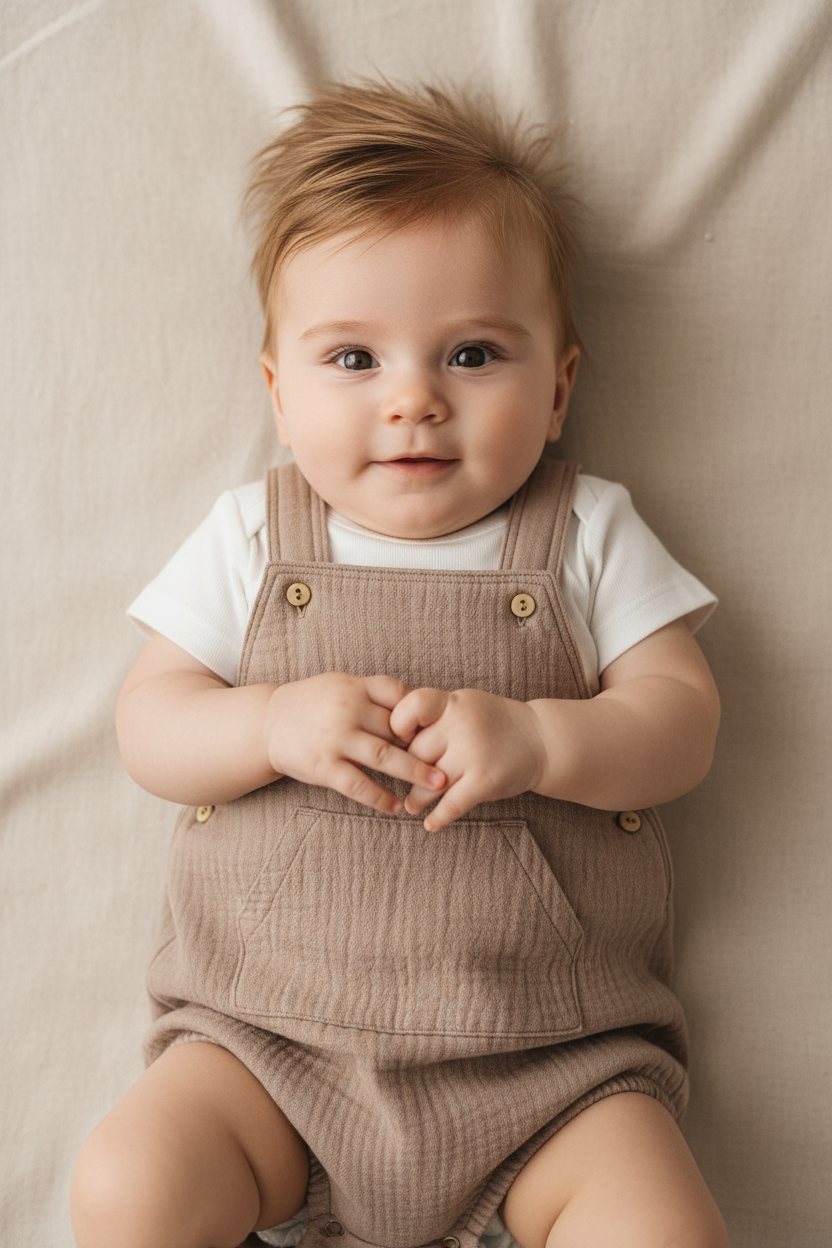 Set conjunto 2 piezas camisa blanca overall beige bebe niño H&M 1062125016