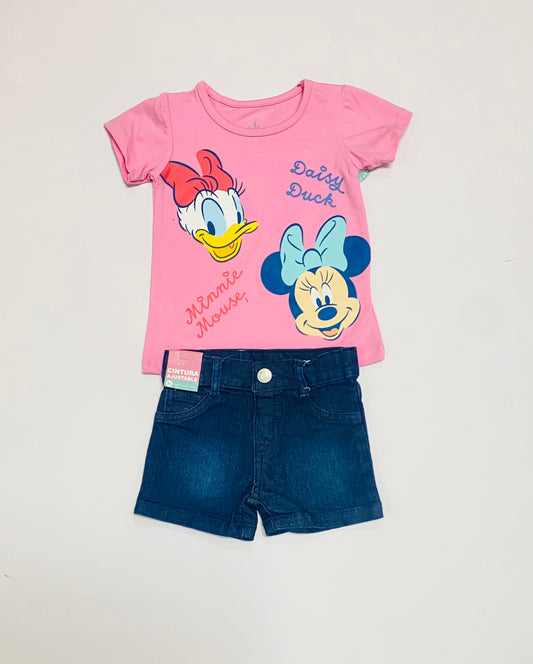 Set conjunto 2 piezas niña minnie camisa rosada short azul oscuro D9-MI-1400B